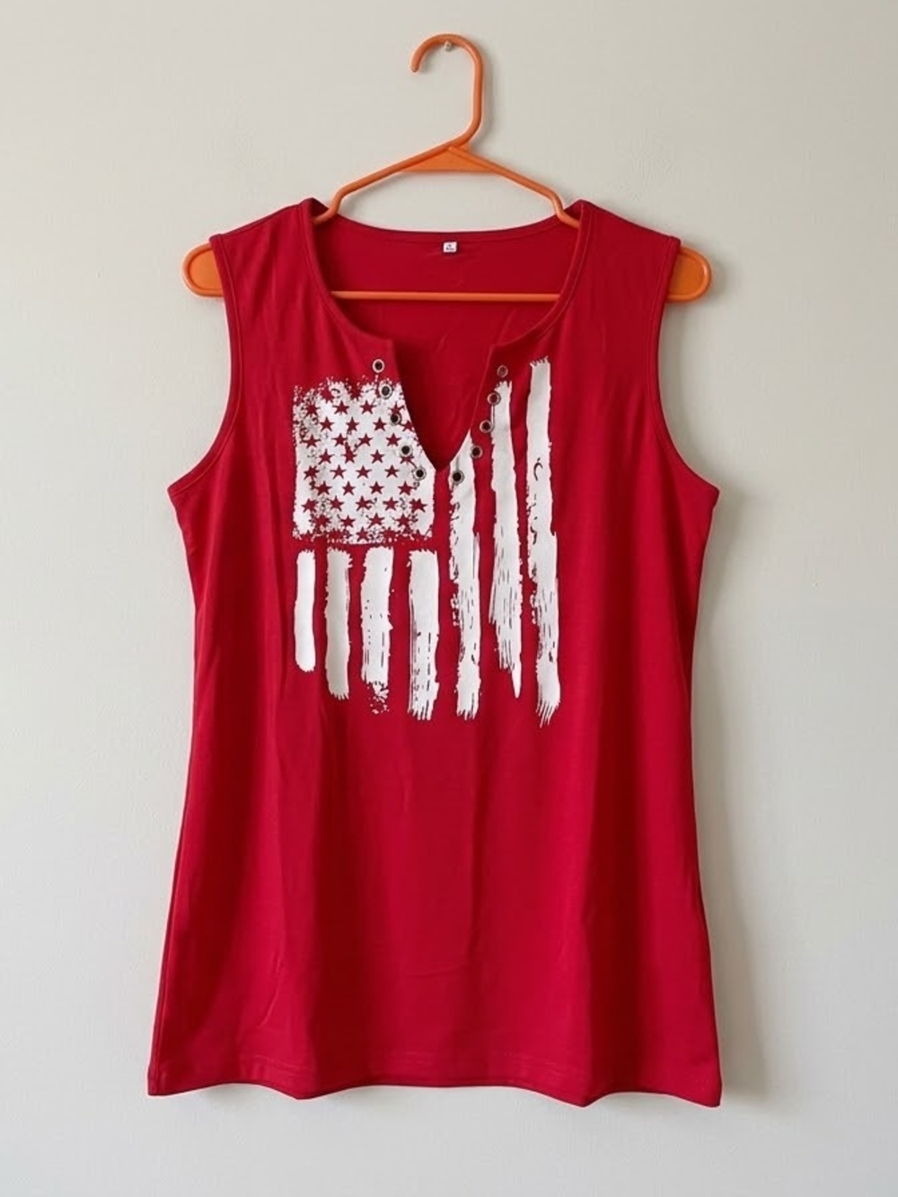 Brand NEW Women’s Red Sleeveless Flag Graphic Tank Top
